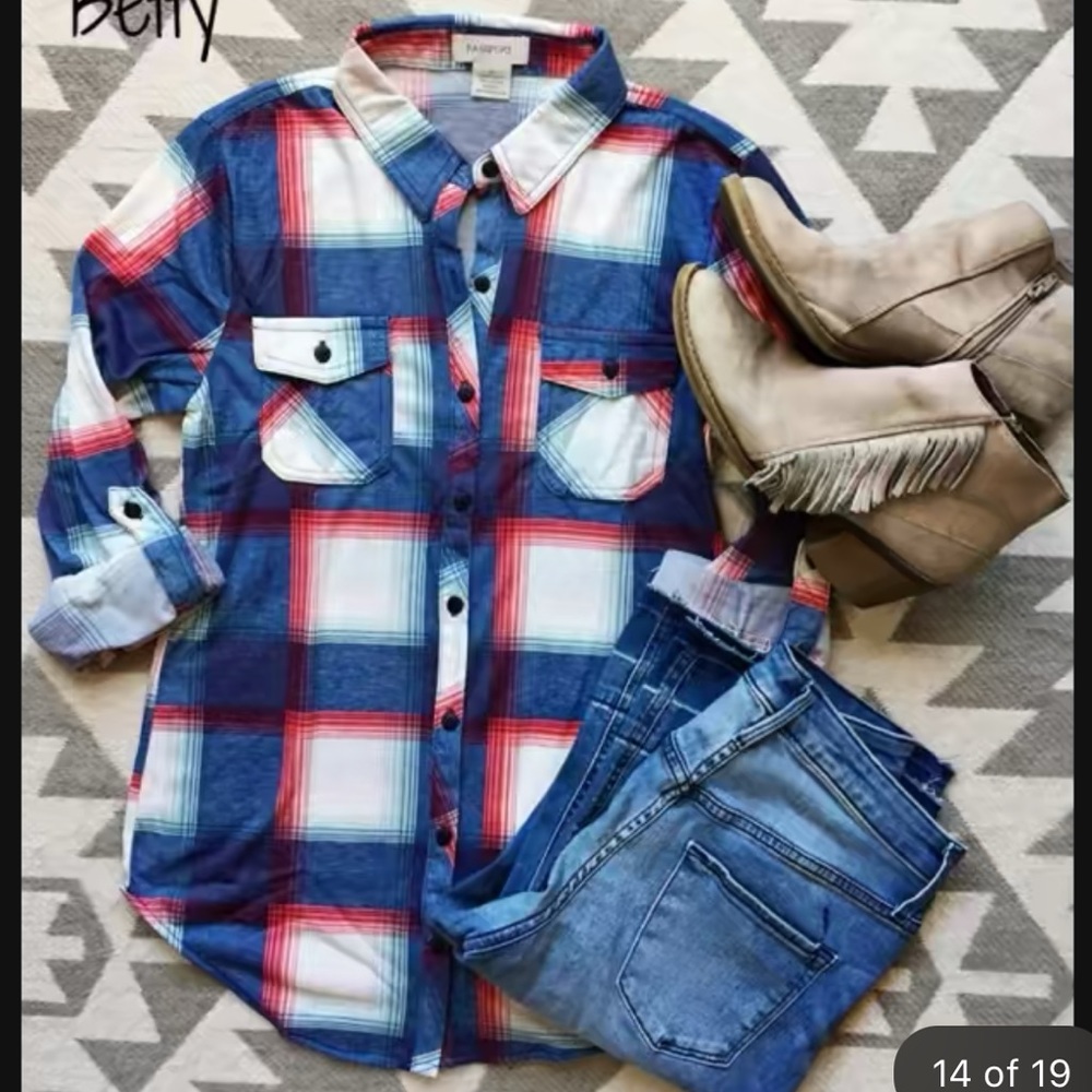 Passport Jersey Plaid Button Down Top